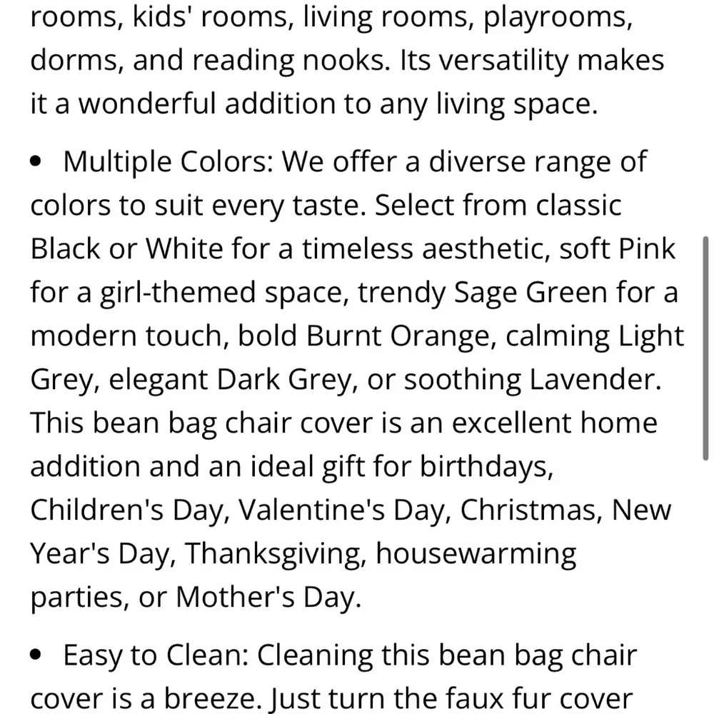 Kids Fluffy Furry Bean Bag Cover-Light Purple